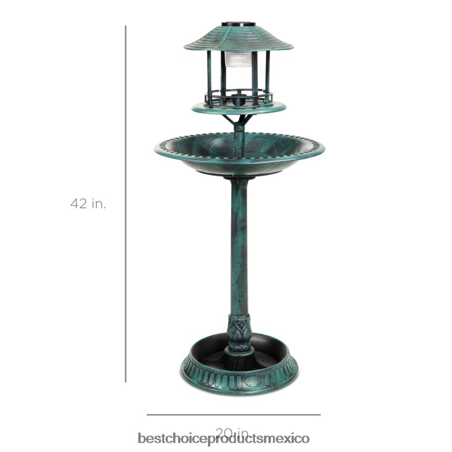 césped y jardín | Baño para pájaros con pedestal para exteriores con luz solar y macetero, jaula decorativa para pájaros Best Choice Products verde X080FZ982