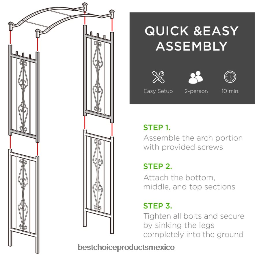 césped y jardín | Enrejado de acero para jardín con arco para plantas trepadoras Best Choice Products negro X080FZ987