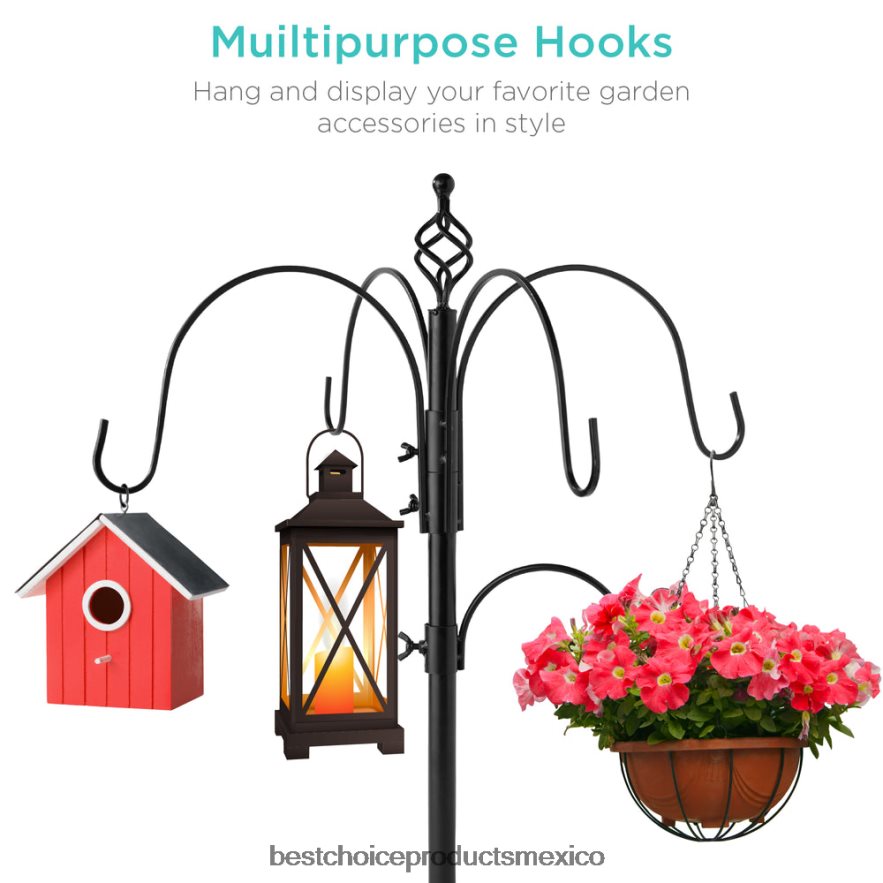 césped y jardín | estación de alimentación para pájaros, soporte de comedero múltiple de acero de 6 ganchos con 4 comederos Best Choice Products negro X080FZ443