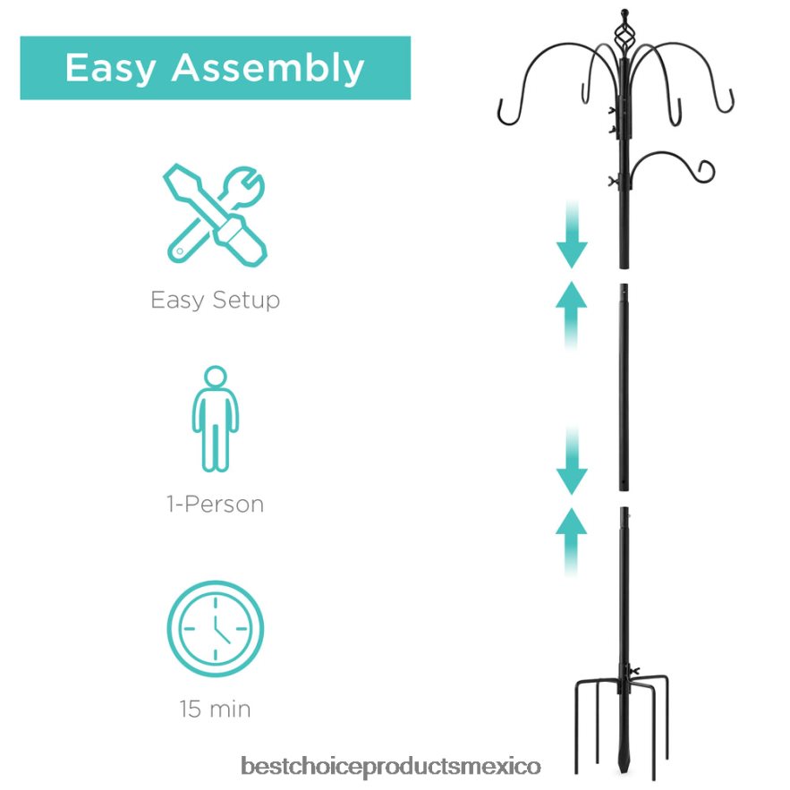 césped y jardín | estación de alimentación para pájaros, soporte de comedero múltiple de acero de 6 ganchos con 4 comederos Best Choice Products negro X080FZ443