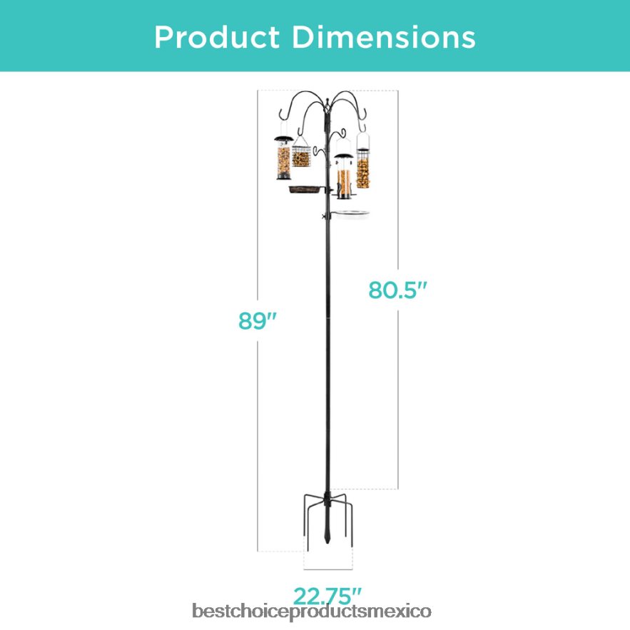 césped y jardín | estación de alimentación para pájaros, soporte de comedero múltiple de acero de 6 ganchos con 4 comederos Best Choice Products negro X080FZ443