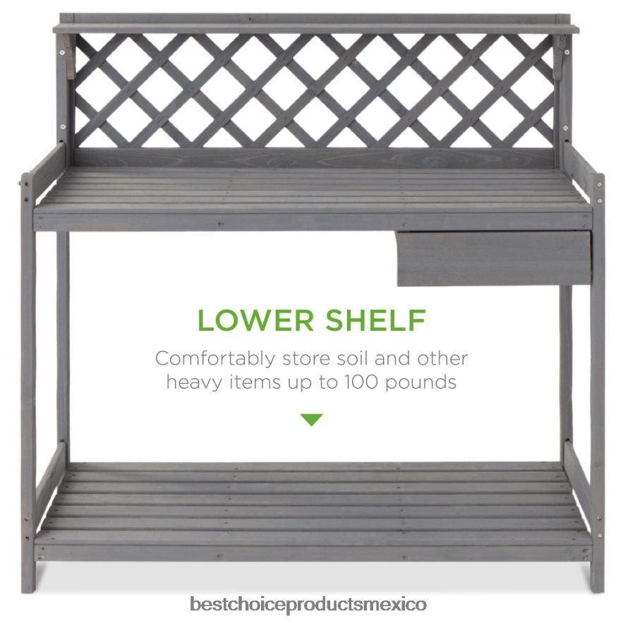 césped y jardín | Banco para macetas de jardín de madera, estación de trabajo con cajón, estante abierto Best Choice Products gris X080FZ952