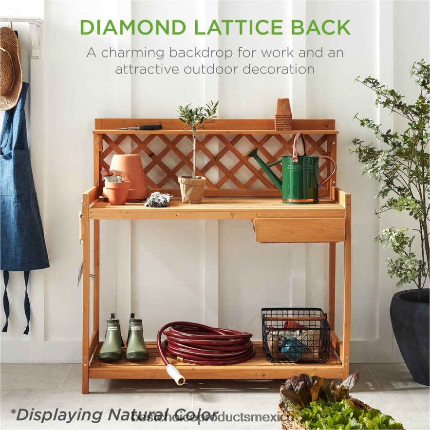 césped y jardín | Banco para macetas de jardín de madera, estación de trabajo con cajón, estante abierto Best Choice Products gris X080FZ952