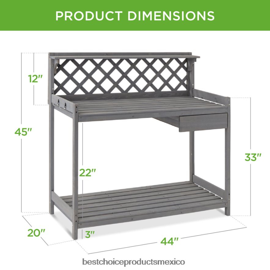 césped y jardín | Banco para macetas de jardín de madera, estación de trabajo con cajón, estante abierto Best Choice Products gris X080FZ952