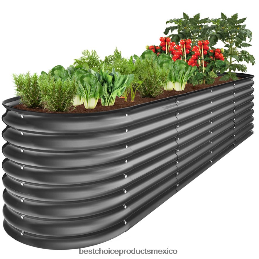 césped y jardín | Cama de jardín elevada de metal, jardinera ovalada para exteriores para verduras Best Choice Products carbón X080FZ993