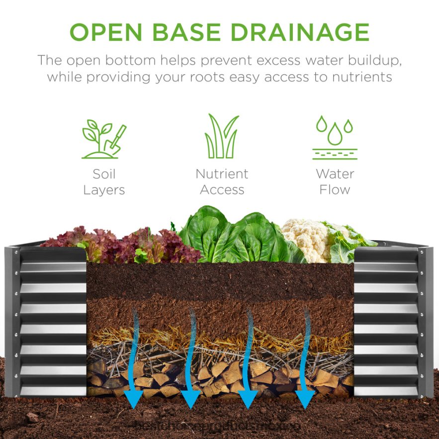 césped y jardín | Cama de jardín elevada de metal para exteriores para verduras, flores y hierbas. Best Choice Products carbón X080FZ456