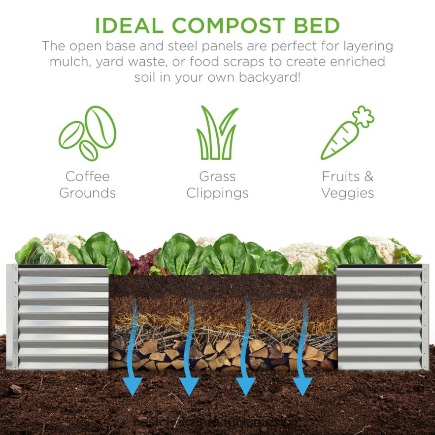 césped y jardín | Cama de jardín elevada de metal para exteriores para verduras, flores y hierbas. Best Choice Products plata X080FZ441