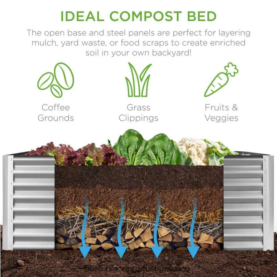 césped y jardín | Cama de jardín elevada de metal para exteriores para verduras, flores y hierbas. Best Choice Products plata X080FZ459