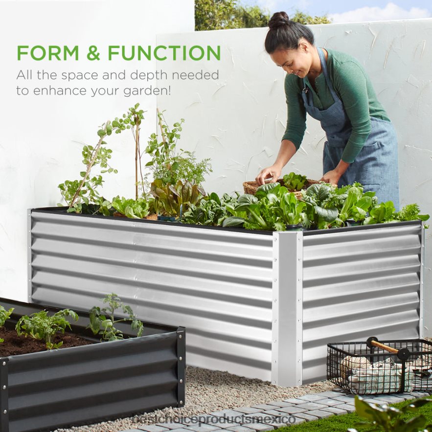 césped y jardín | Cama de jardín elevada de metal para exteriores para verduras, flores y hierbas. Best Choice Products plata X080FZ459