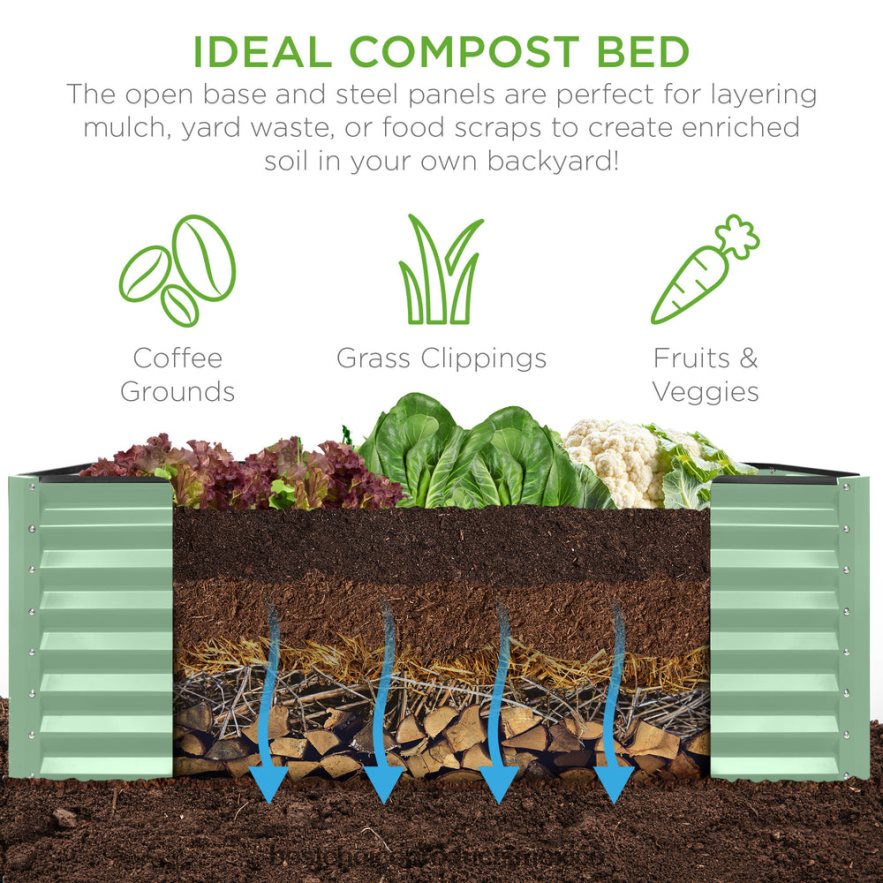 césped y jardín | Cama de jardín elevada de metal para exteriores para verduras, flores y hierbas. Best Choice Products verde salvia X080FZ461