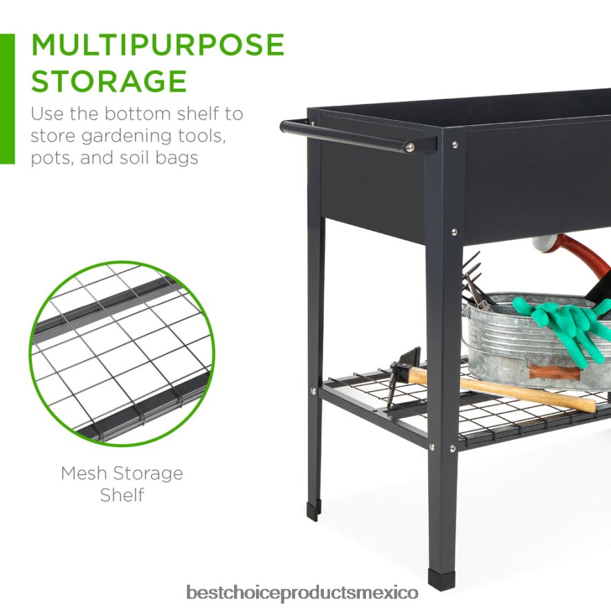 césped y jardín | Cama de jardín elevada de metal para patio trasero con ruedas y estante Best Choice Products gris oscuro X080FZ995