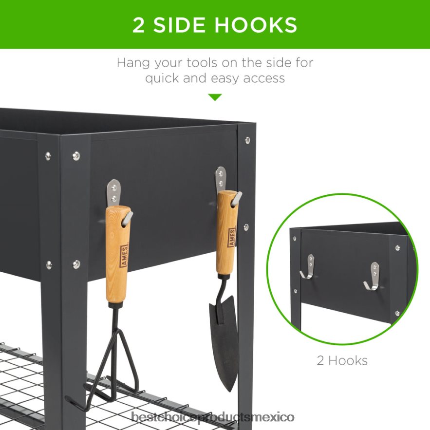 césped y jardín | Cama de jardín elevada de metal para patio trasero con ruedas y estante Best Choice Products gris oscuro X080FZ995