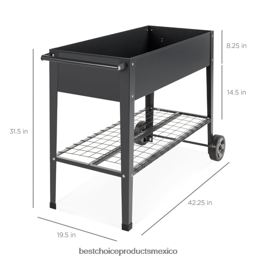 césped y jardín | Cama de jardín elevada de metal para patio trasero con ruedas y estante Best Choice Products gris oscuro X080FZ995