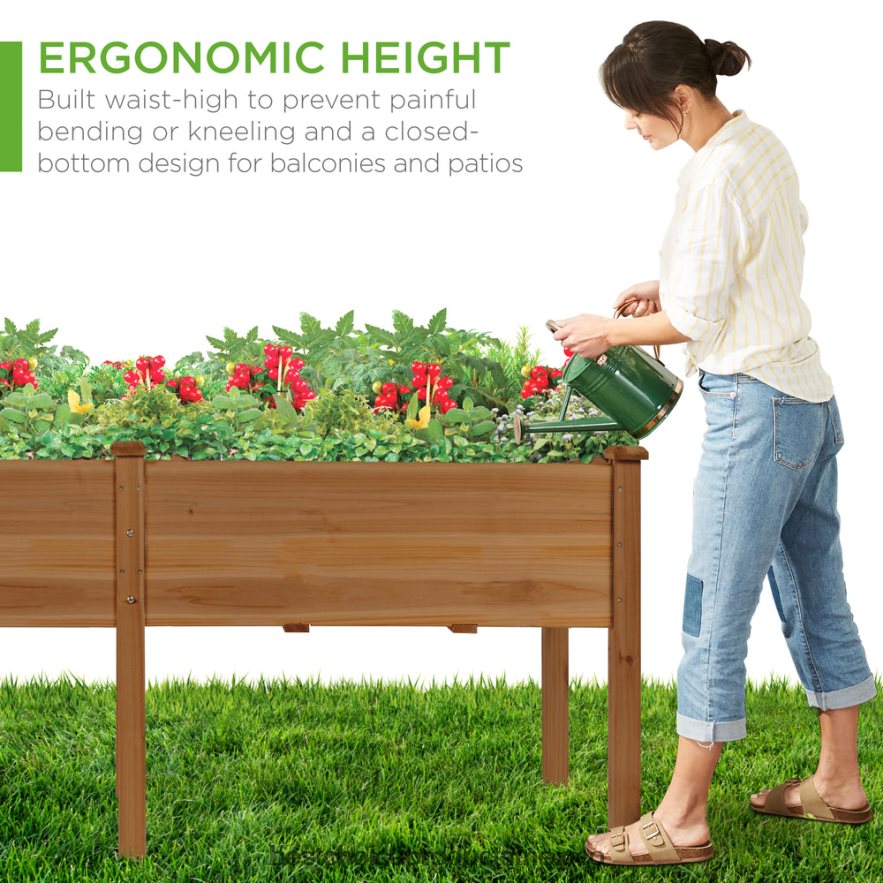 césped y jardín | Cama de jardín elevada, soporte elevado para jardineras de madera Best Choice Products bellota marrón X080FZ962