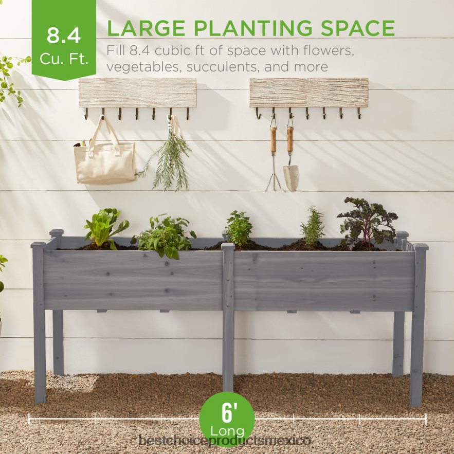césped y jardín | Cama de jardín elevada, soporte elevado para jardineras de madera Best Choice Products gris X080FZ964