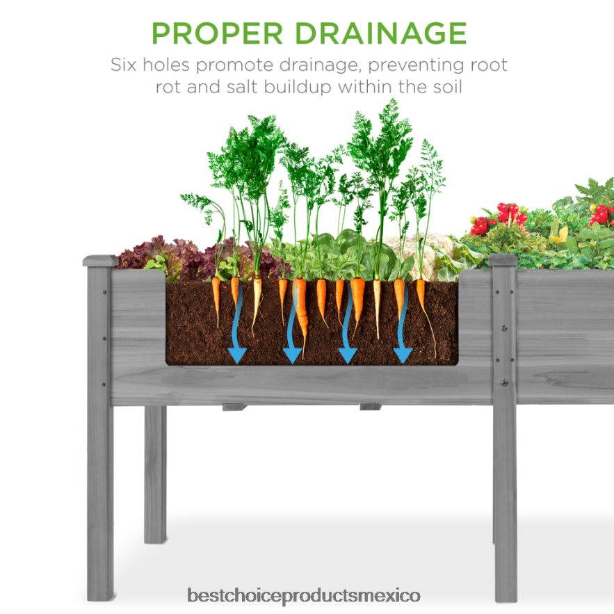 césped y jardín | Cama de jardín elevada, soporte elevado para jardineras de madera Best Choice Products gris X080FZ964