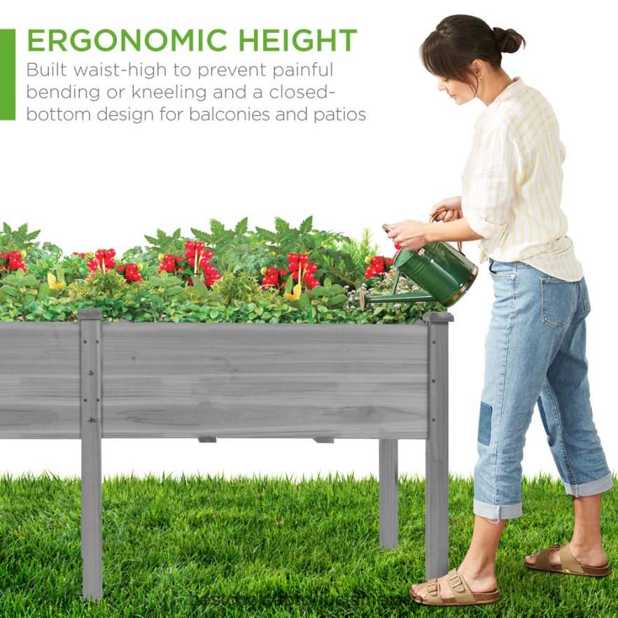 césped y jardín | Cama de jardín elevada, soporte elevado para jardineras de madera Best Choice Products gris X080FZ964