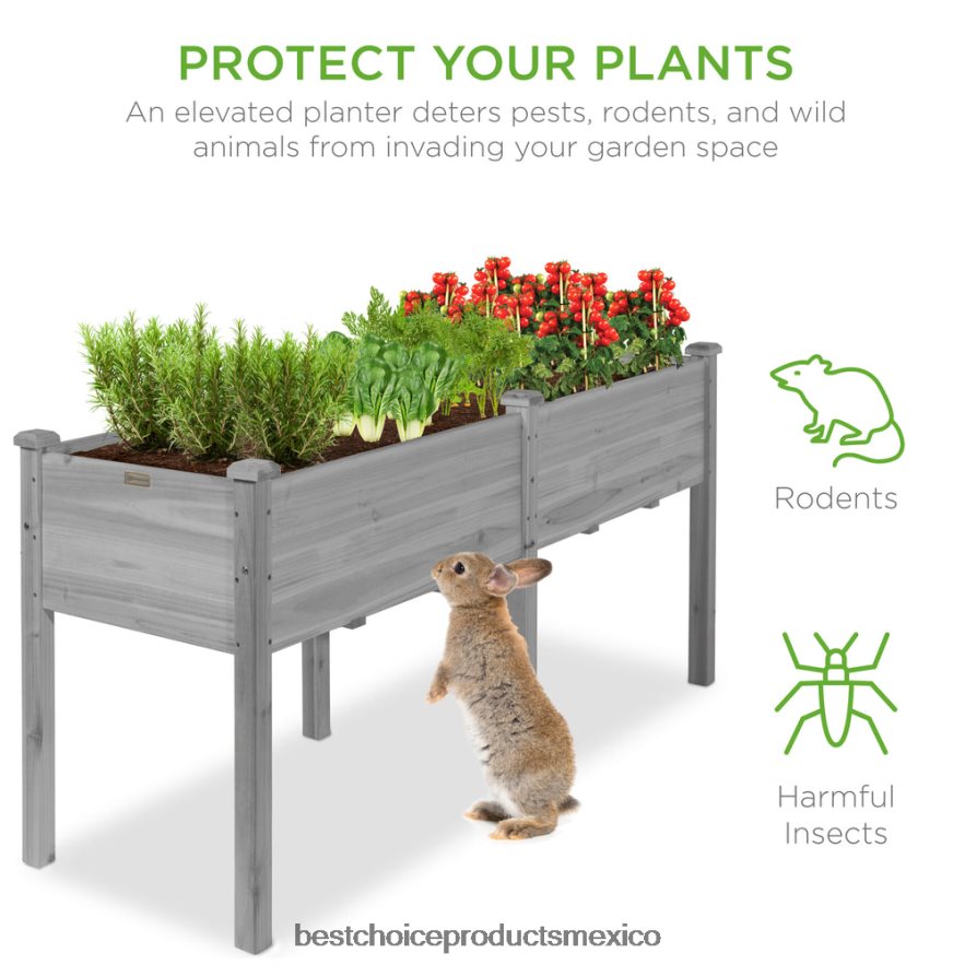 césped y jardín | Cama de jardín elevada, soporte elevado para jardineras de madera Best Choice Products gris X080FZ964