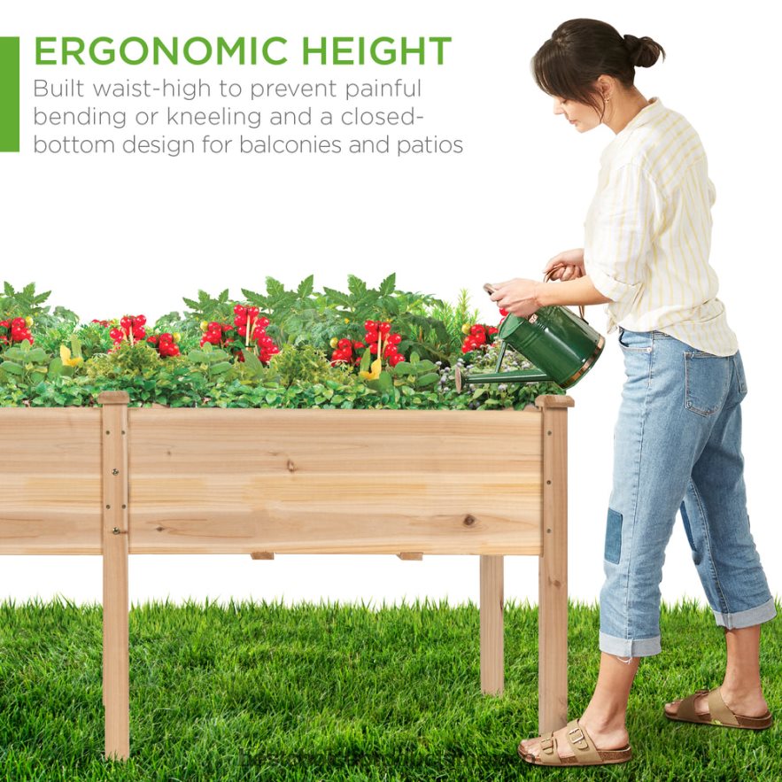 césped y jardín | Cama de jardín elevada, soporte elevado para jardineras de madera Best Choice Products natural X080FZ963