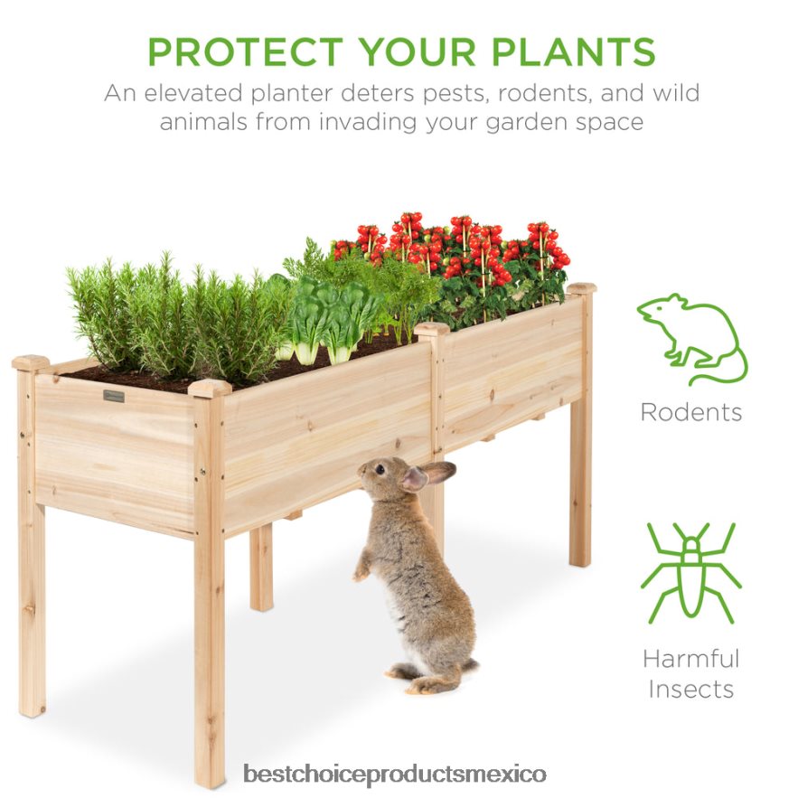 césped y jardín | Cama de jardín elevada, soporte elevado para jardineras de madera Best Choice Products natural X080FZ963