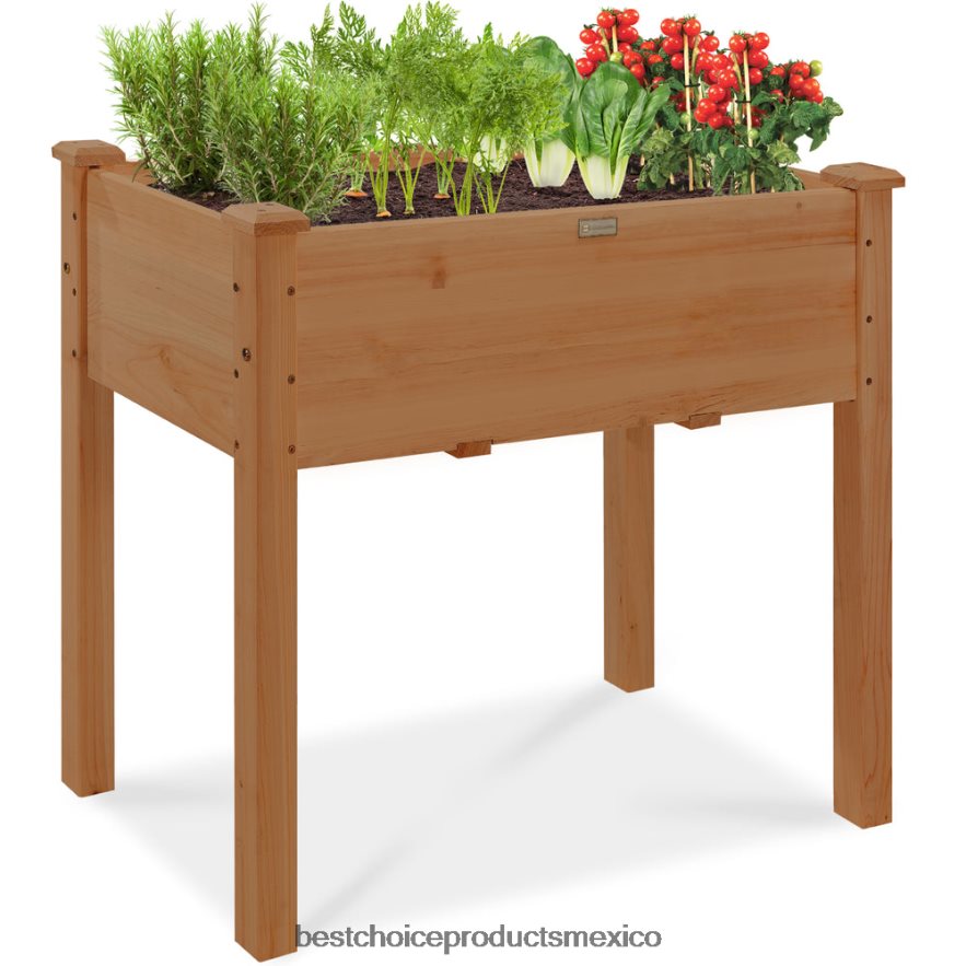 césped y jardín | Cama de jardín elevada, soporte elevado para macetero de madera con revestimiento de cama Best Choice Products bellota marrón X080FZ967