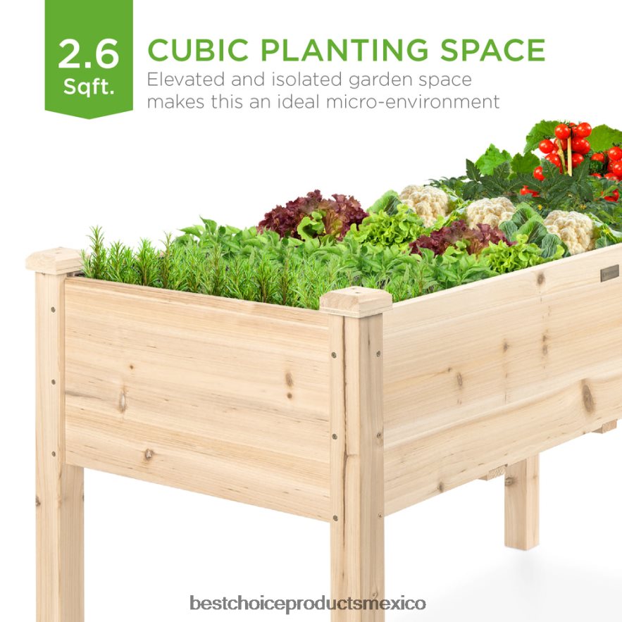 césped y jardín | Cama de jardín elevada, soporte elevado para macetero de madera con revestimiento de cama Best Choice Products natural X080FZ965