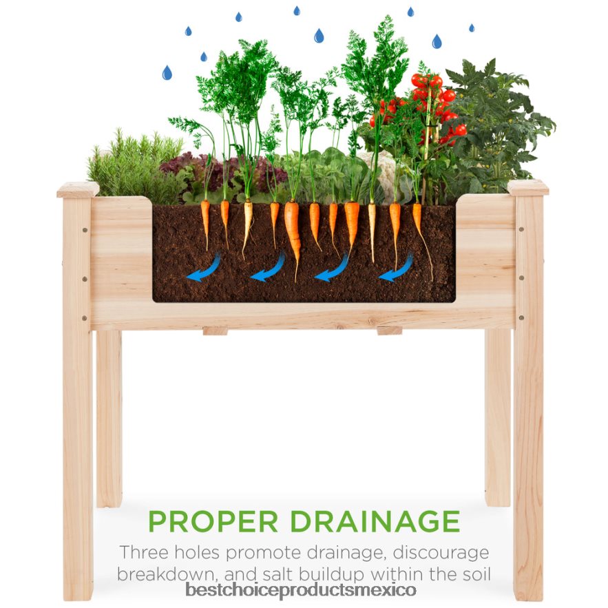 césped y jardín | Cama de jardín elevada, soporte elevado para macetero de madera con revestimiento de cama Best Choice Products natural X080FZ965