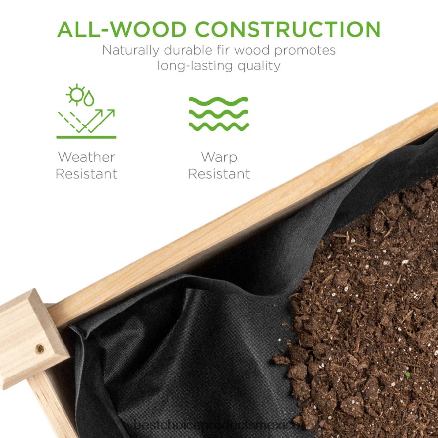 césped y jardín | Cama de jardín elevada, soporte elevado para macetero de madera con revestimiento de cama Best Choice Products natural X080FZ965