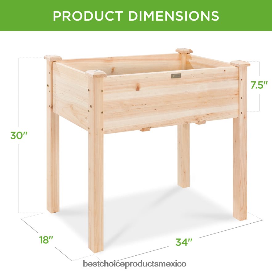 césped y jardín | Cama de jardín elevada, soporte elevado para macetero de madera con revestimiento de cama Best Choice Products natural X080FZ965