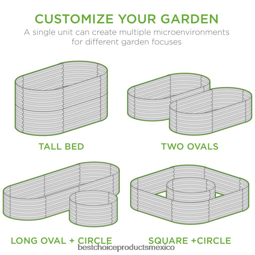 césped y jardín | Cama de jardín ovalada elevada, jardinera de metal elevada personalizable para exteriores Best Choice Products plata X080FZ971