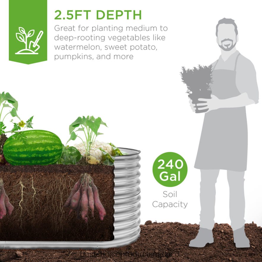 césped y jardín | Cama de jardín ovalada elevada, jardinera de metal elevada personalizable para exteriores Best Choice Products plata X080FZ971