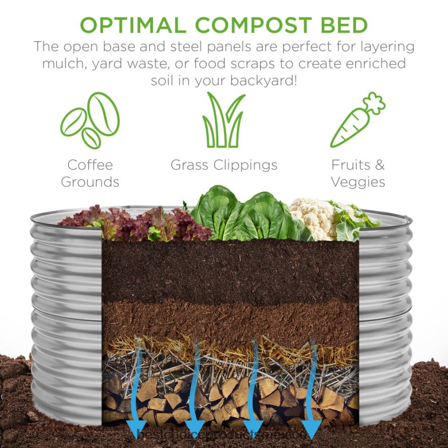 césped y jardín | Cama de jardín ovalada elevada, jardinera de metal elevada personalizable para exteriores Best Choice Products plata X080FZ971