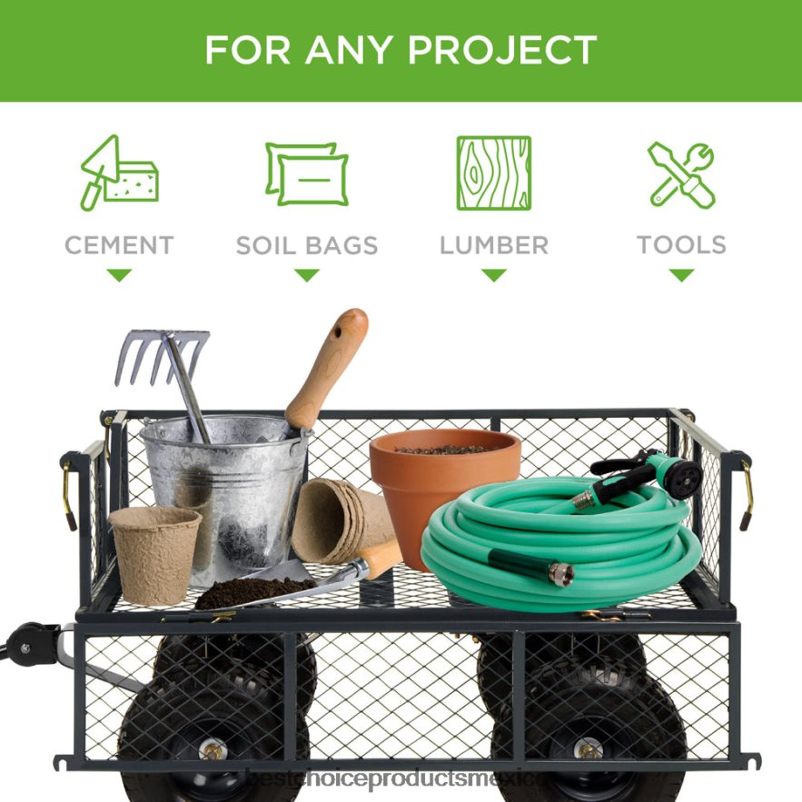 césped y jardín | Carro utilitario de acero para jardín con capacidad de 400 lb, laterales extraíbles y asa Best Choice Products gris X080FZ465