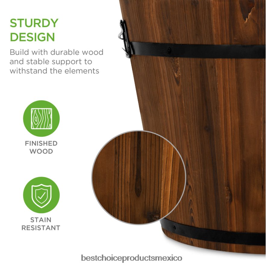 césped y jardín | Juego de 3 maceteros de jardín de barril de madera rústica con orificios de drenaje Best Choice Products marrón X080FZ954