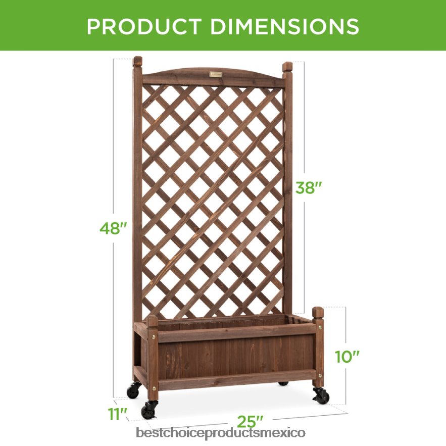 césped y jardín | Macetero de madera y enrejado con drenaje, ruedas opcionales Best Choice Products marrón X080FZ992