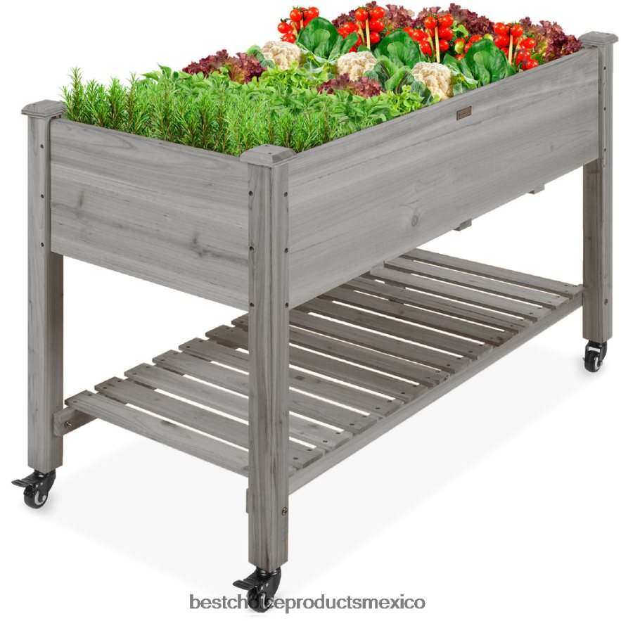 césped y jardín | Macetero elevado móvil para jardín con ruedas y estante Best Choice Products gris X080FZ471