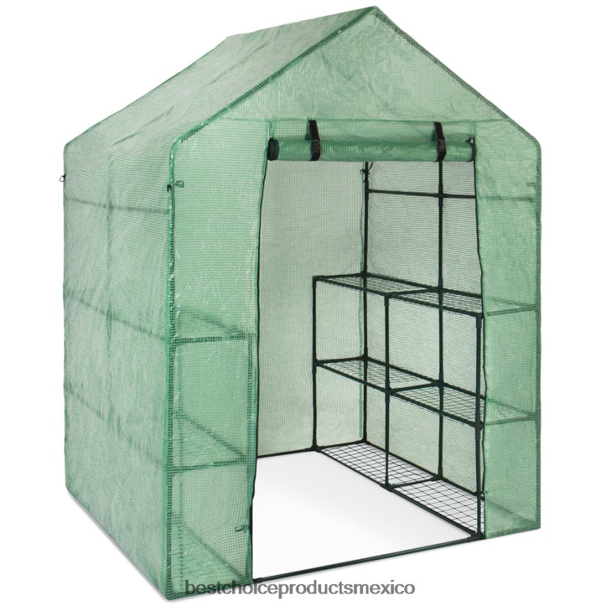 césped y jardín | Mini invernadero exterior de 3 niveles y 12 estantes Best Choice Products verde X080FZ999