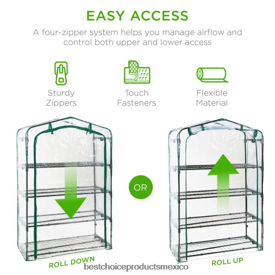 césped y jardín | Mini invernadero portátil de 4 niveles para interior y exterior con estantes de acero Best Choice Products verde X080FZ976