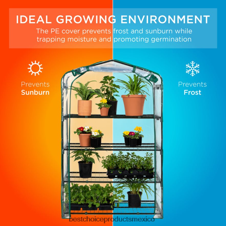 césped y jardín | Mini invernadero portátil de 4 niveles para interior y exterior con estantes de acero Best Choice Products verde X080FZ976