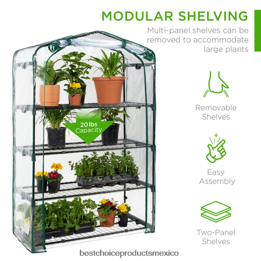 césped y jardín | Mini invernadero portátil de 4 niveles para interior y exterior con estantes de acero Best Choice Products verde X080FZ976