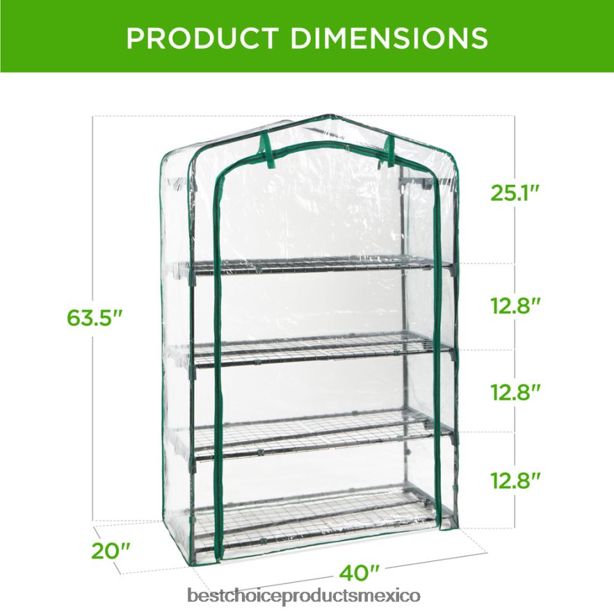 césped y jardín | Mini invernadero portátil de 4 niveles para interior y exterior con estantes de acero Best Choice Products verde X080FZ976