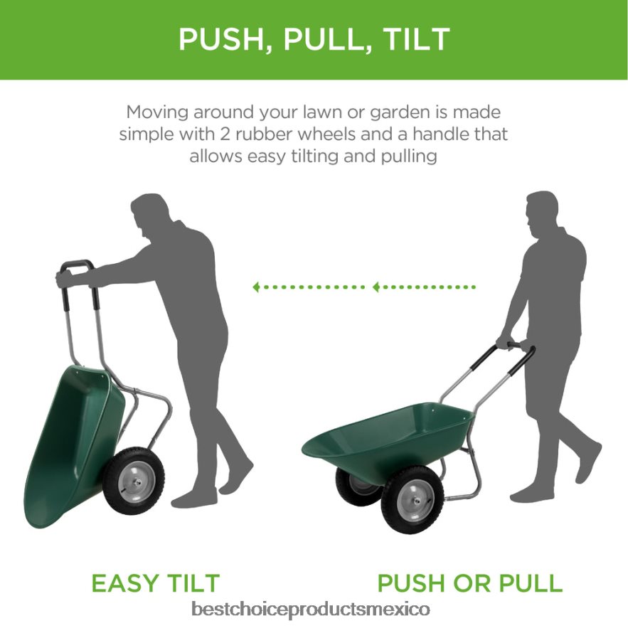 césped y jardín | carro de jardín con carretilla de dos ruedas Best Choice Products verde X080FZ455