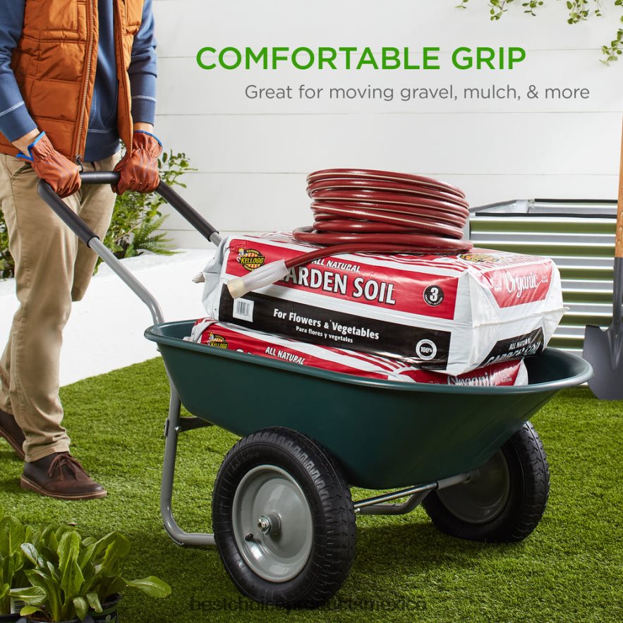 césped y jardín | carro de jardín con carretilla de dos ruedas Best Choice Products verde X080FZ455