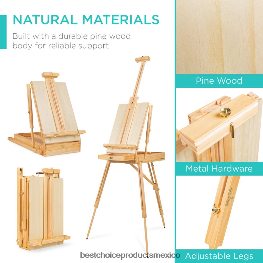 accesorio Caballete francés de madera portátil con kit para principiantes de 32 piezas Best Choice Products natural X080FZ1033