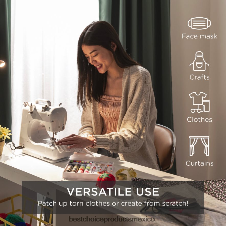 accesorio Máquina de coser portátil con pedal de 6v y 12 patrones de puntada. Best Choice Products rosa/blanco X080FZ1092