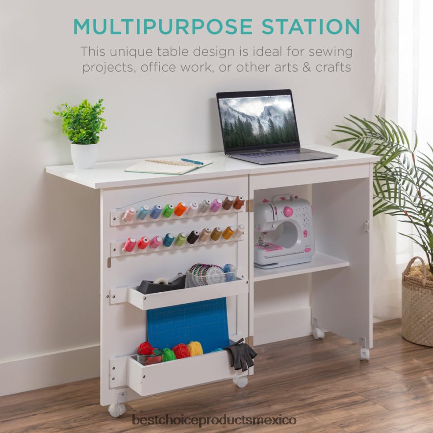 accesorio Mesa de costura plegable, estación de manualidades multiusos y mesa auxiliar con ruedas. Best Choice Products blanco X080FZ1078