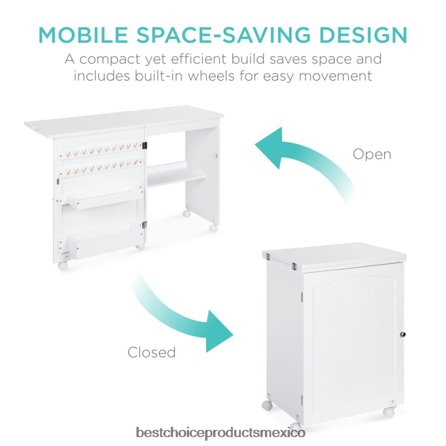 accesorio Mesa de costura plegable, estación de manualidades multiusos y mesa auxiliar con ruedas. Best Choice Products blanco X080FZ1078