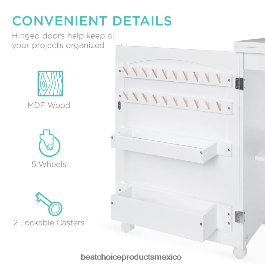 accesorio Mesa de costura plegable, estación de manualidades multiusos y mesa auxiliar con ruedas. Best Choice Products blanco X080FZ1078