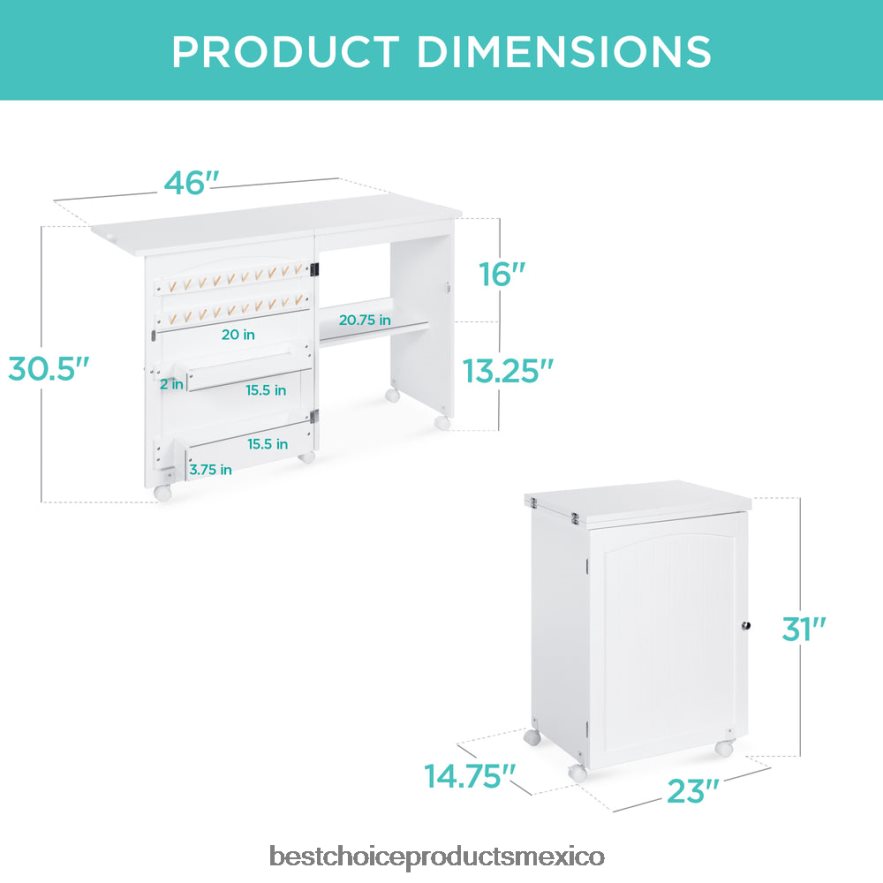 accesorio Mesa de costura plegable, estación de manualidades multiusos y mesa auxiliar con ruedas. Best Choice Products blanco X080FZ1078