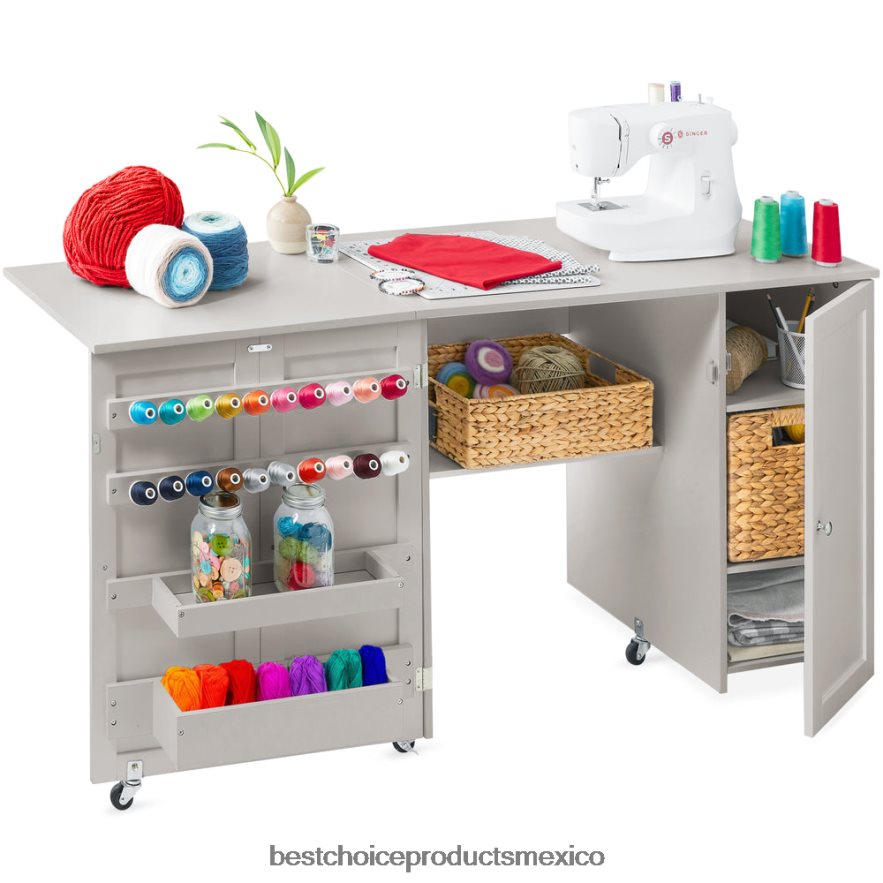 accesorio Mesa de costura plegable portátil grande, estación de manualidades multiusos con ruedas Best Choice Products gris X080FZ1146
